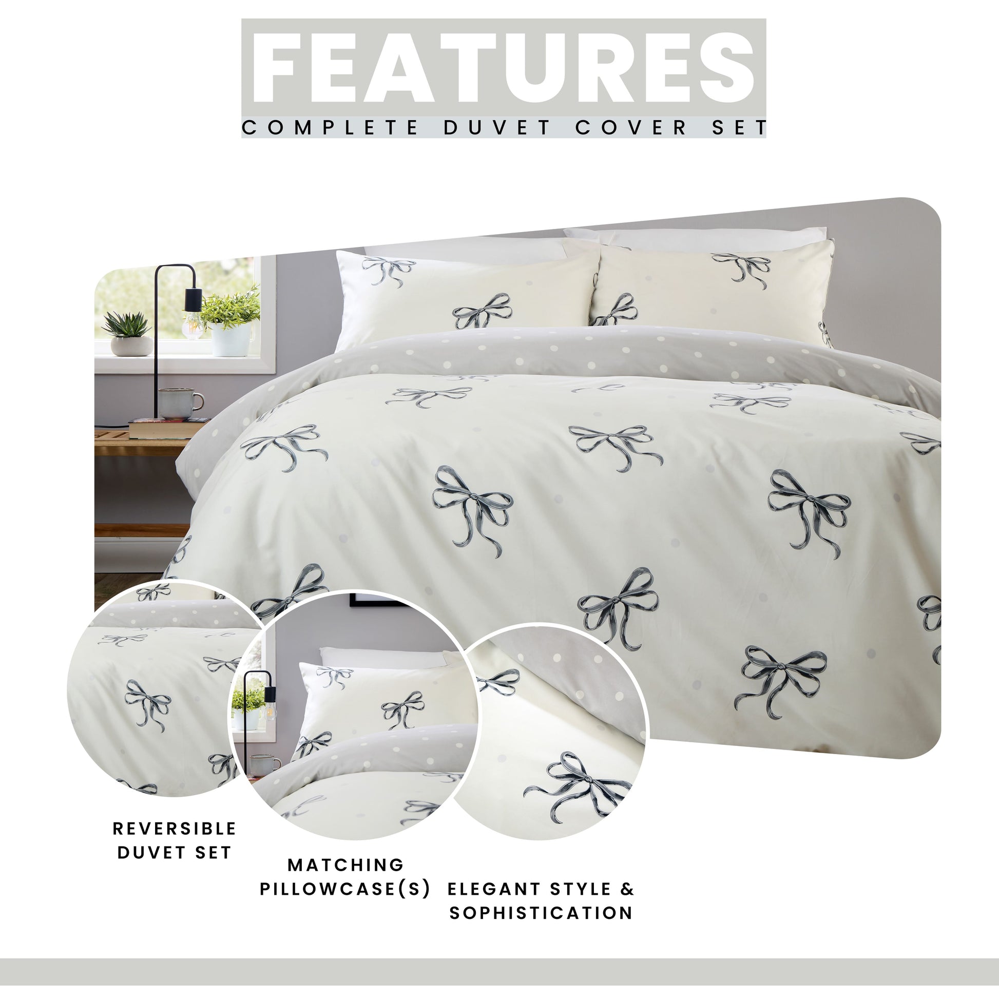 OLIVIA ROCCO Duvet Cover LOOMWORKS Bows Black Microfibre Duvet Cover Set Wholesale Manchester UK