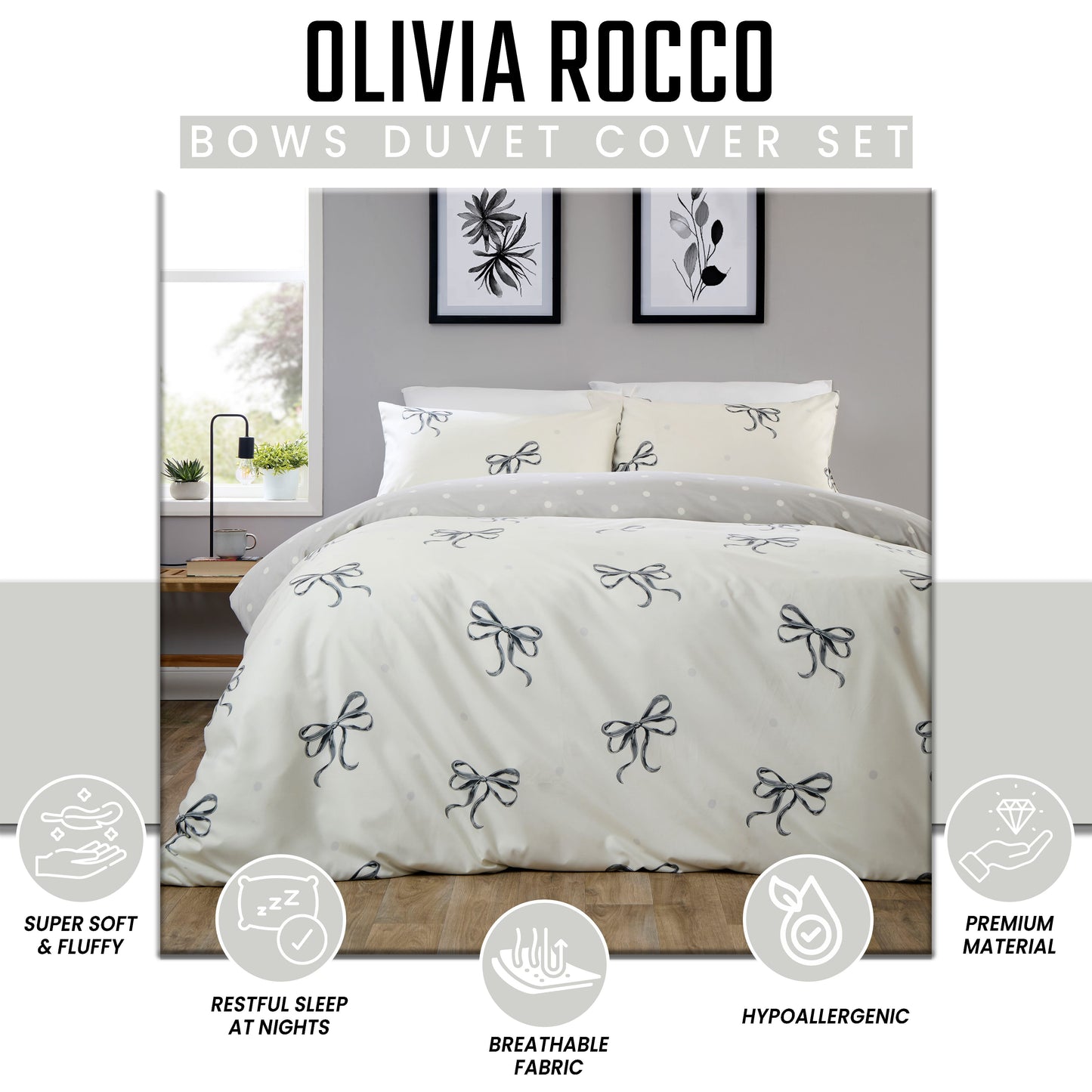 OLIVIA ROCCO Duvet Cover LOOMWORKS Bows Black Microfibre Duvet Cover Set Wholesale Manchester UK