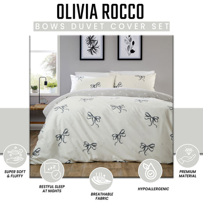 OLIVIA ROCCO Duvet Cover LOOMWORKS Bows Black Microfibre Duvet Cover Set Wholesale Manchester UK