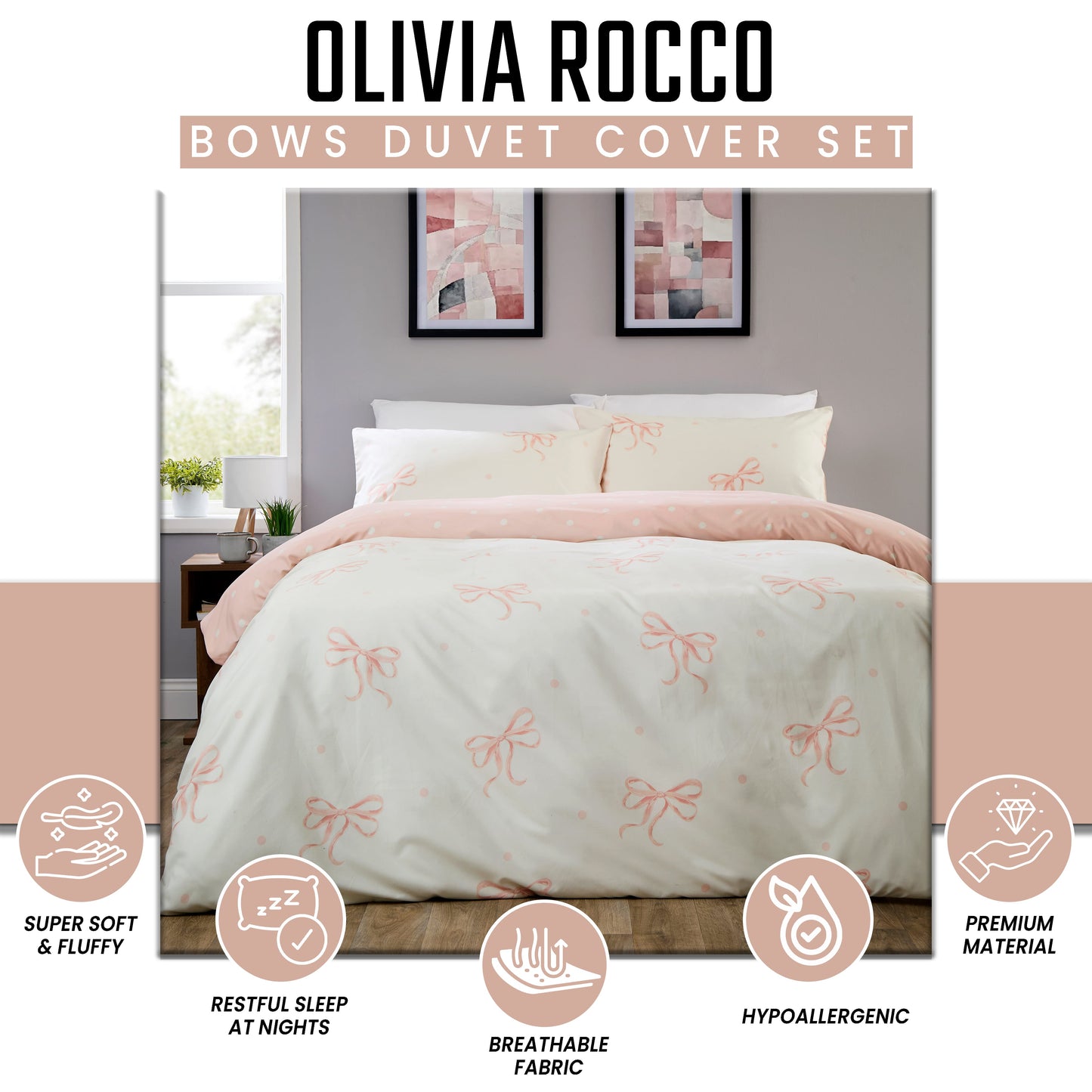 OLIVIA ROCCO Duvet Cover LOOMWORKS Bows Pink Microfibre Duvet Cover Set Wholesale Manchester UK