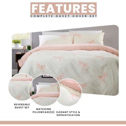 OLIVIA ROCCO Duvet Cover LOOMWORKS Bows Pink Microfibre Duvet Cover Set Wholesale Manchester UK