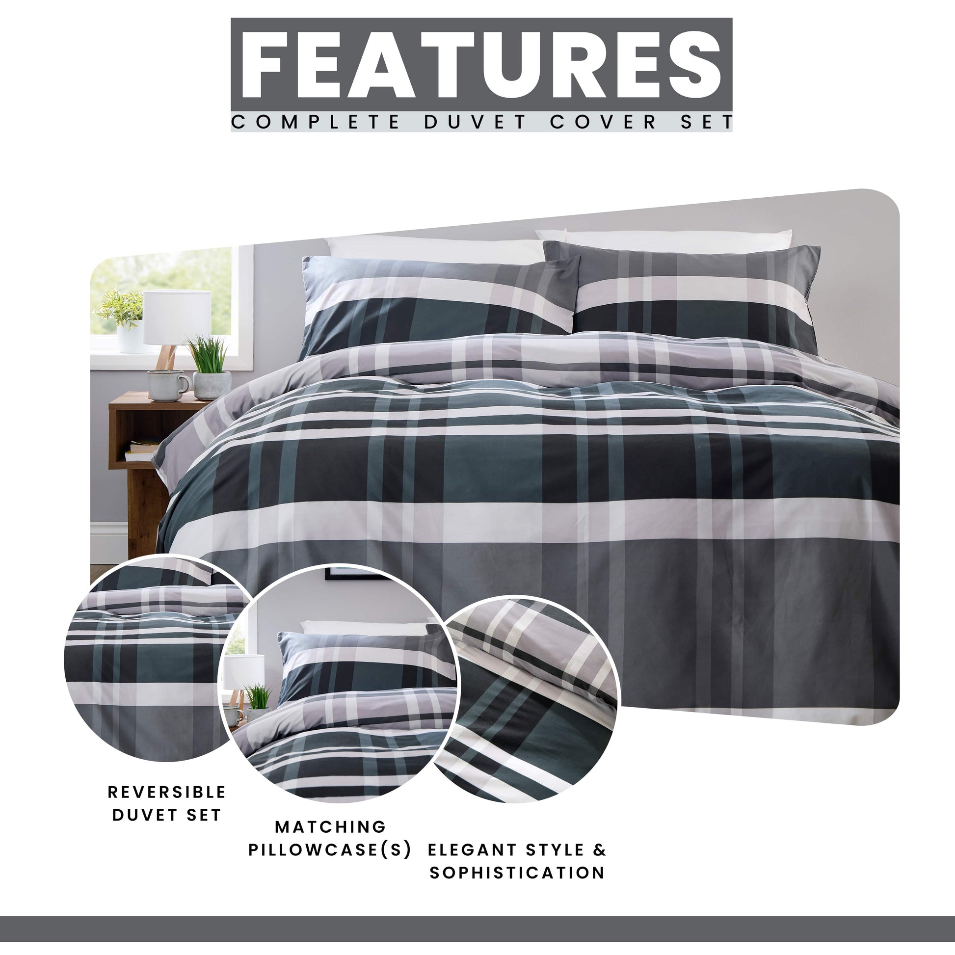 OLIVIA ROCCO Duvet Cover LOOMWORKS Dylan Check Black Grey Microfibre Duvet Cover Set Wholesale Manchester UK