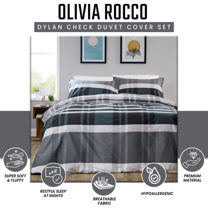 OLIVIA ROCCO Duvet Cover LOOMWORKS Dylan Check Black Grey Microfibre Duvet Cover Set Wholesale Manchester UK