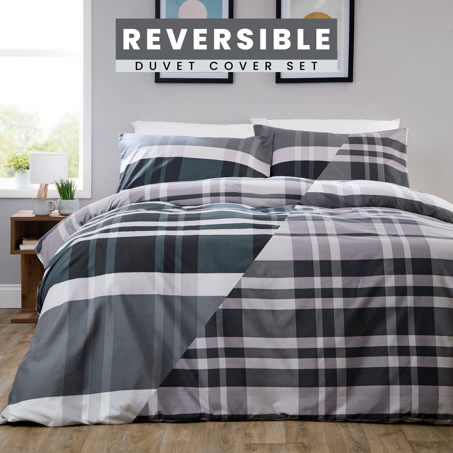 OLIVIA ROCCO Duvet Cover LOOMWORKS Dylan Check Black Grey Microfibre Duvet Cover Set Wholesale Manchester UK