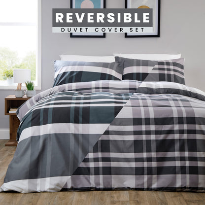 OLIVIA ROCCO Duvet Cover LOOMWORKS Dylan Check Black Grey Microfibre Duvet Cover Set Wholesale Manchester UK