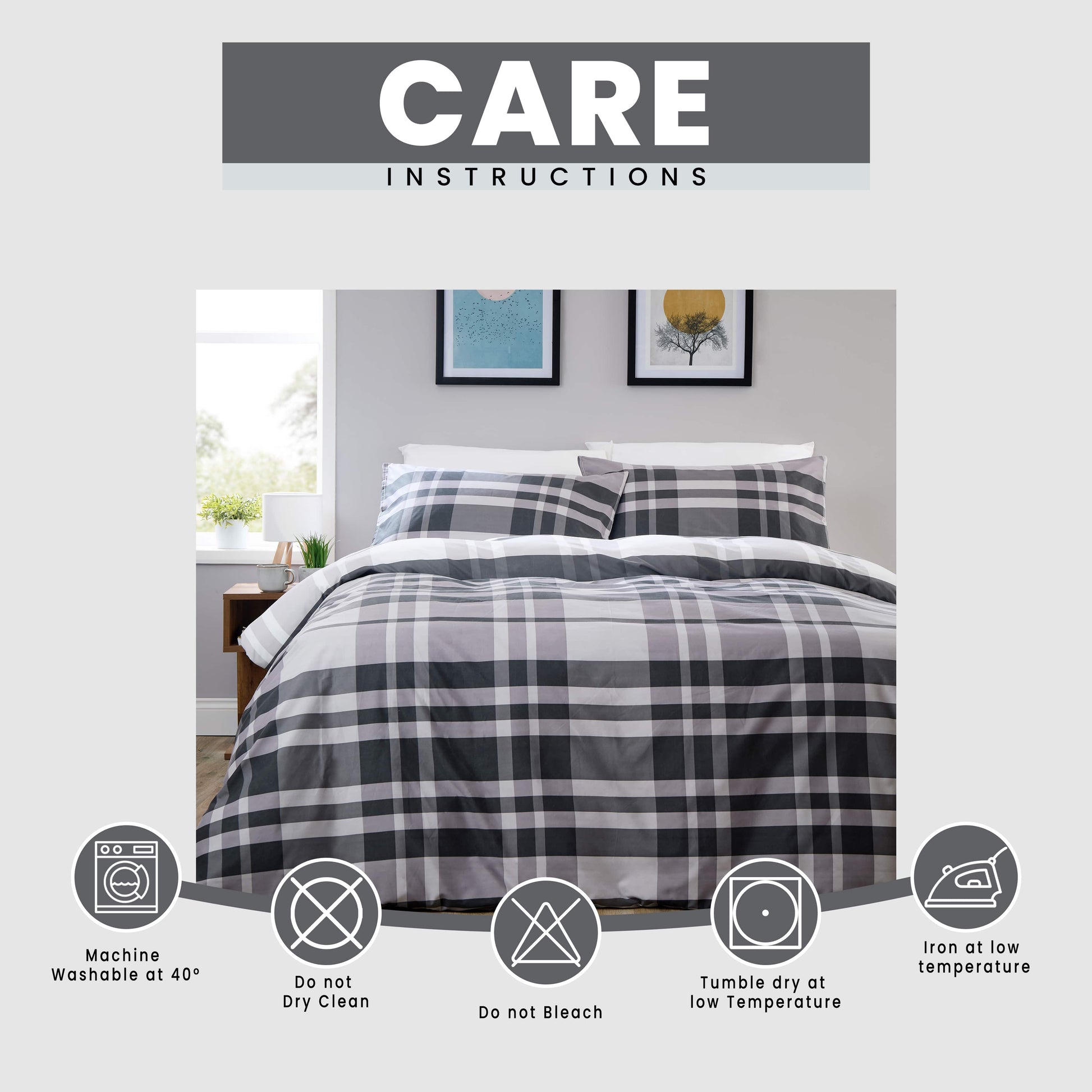 OLIVIA ROCCO Duvet Cover LOOMWORKS Dylan Check Black Grey Microfibre Duvet Cover Set Wholesale Manchester UK