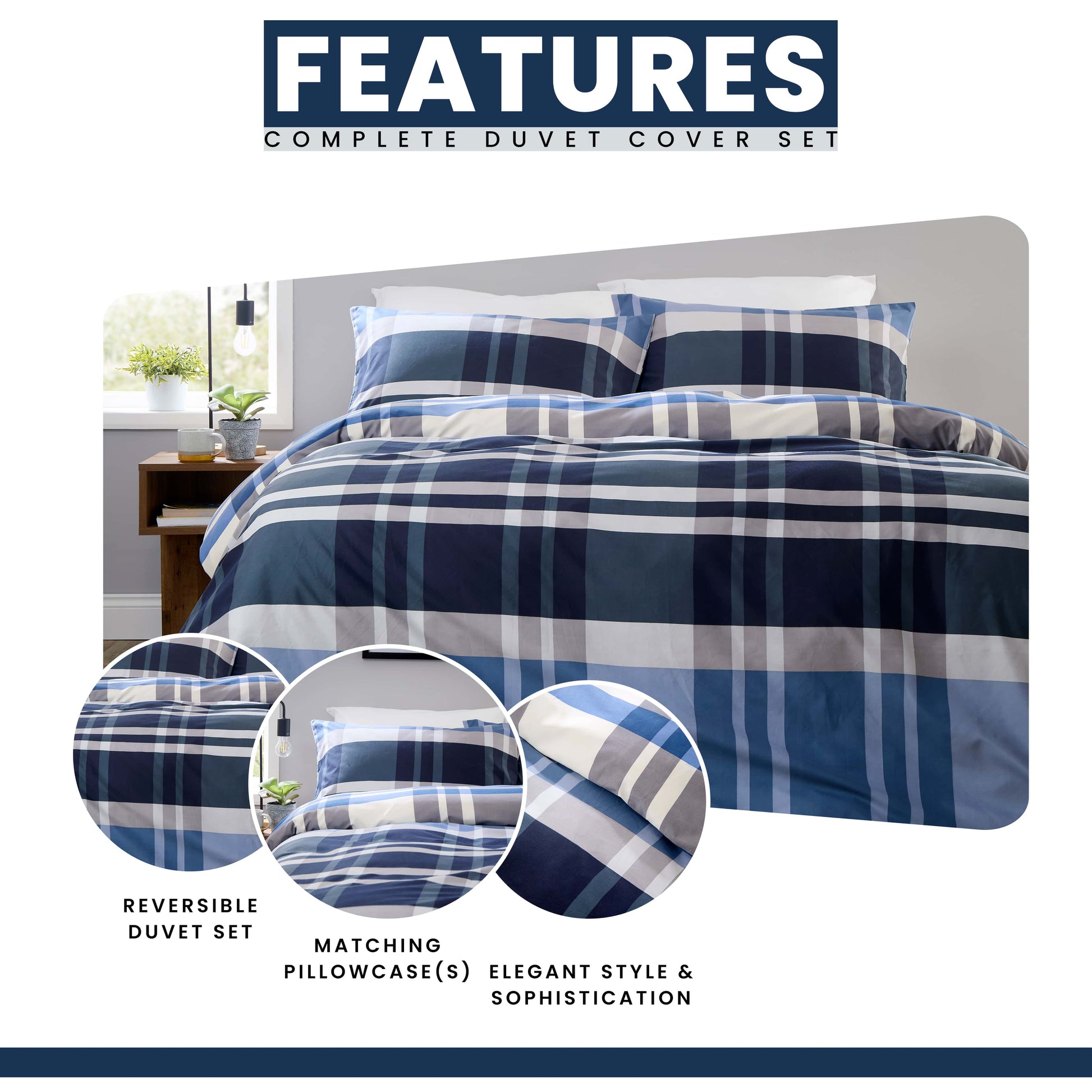 OLIVIA ROCCO Duvet Cover LOOMWORKS Dylan Check Blue Grey Microfibre Duvet Cover Set Wholesale Manchester UK