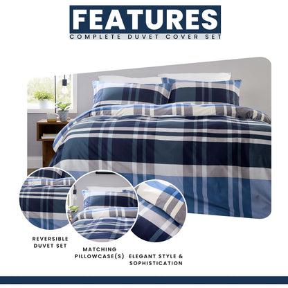 OLIVIA ROCCO Duvet Cover LOOMWORKS Dylan Check Blue Grey Microfibre Duvet Cover Set Wholesale Manchester UK