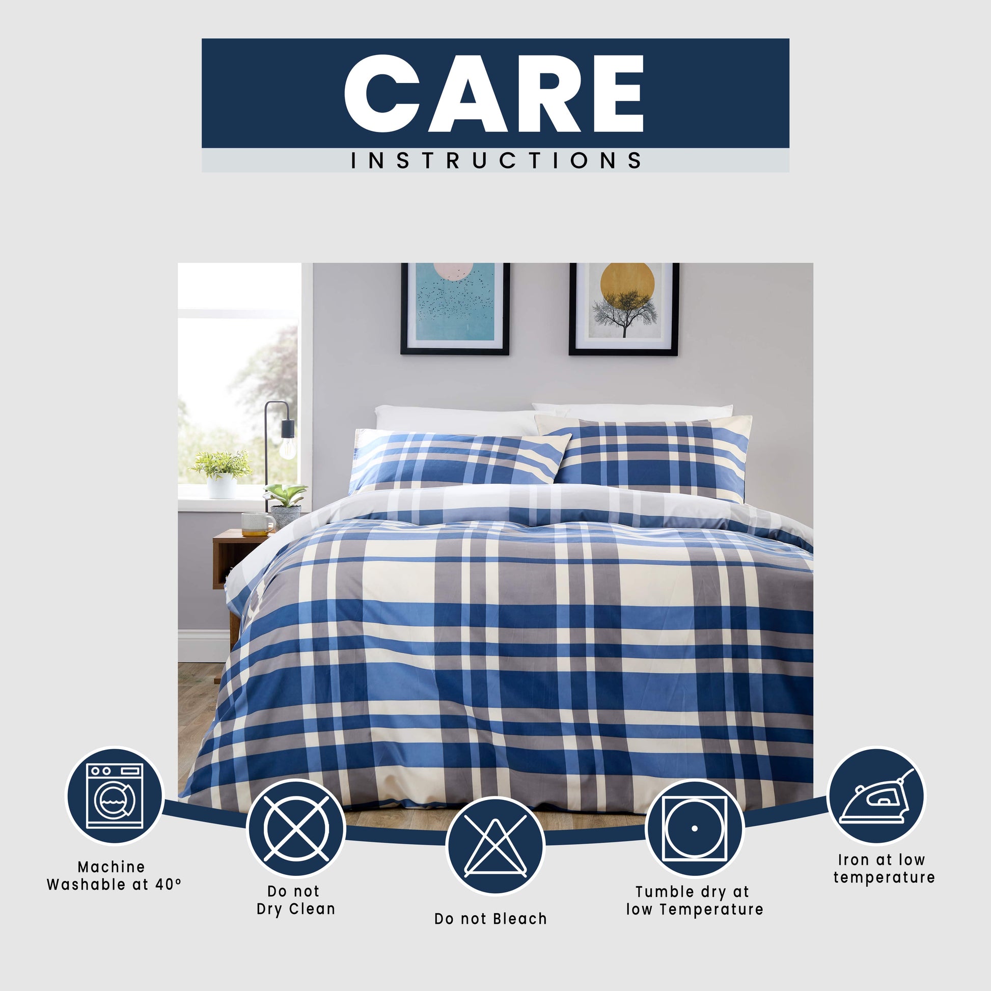 OLIVIA ROCCO Duvet Cover LOOMWORKS Dylan Check Blue Grey Microfibre Duvet Cover Set Wholesale Manchester UK