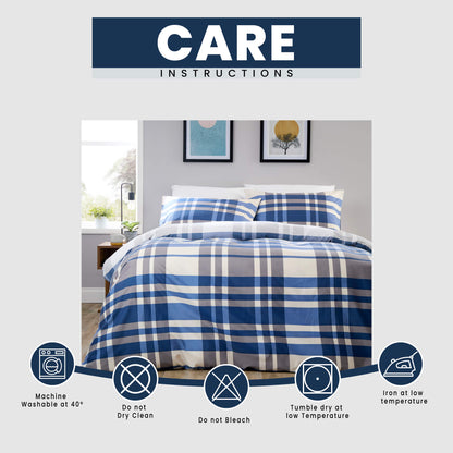 OLIVIA ROCCO Duvet Cover LOOMWORKS Dylan Check Blue Grey Microfibre Duvet Cover Set Wholesale Manchester UK