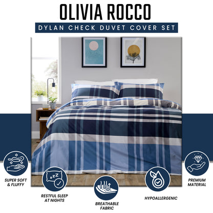 OLIVIA ROCCO Duvet Cover LOOMWORKS Dylan Check Blue Grey Microfibre Duvet Cover Set Wholesale Manchester UK