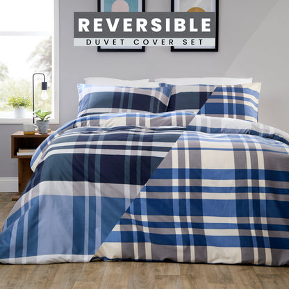 OLIVIA ROCCO Duvet Cover LOOMWORKS Dylan Check Blue Grey Microfibre Duvet Cover Set Wholesale Manchester UK