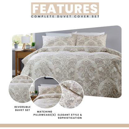 OLIVIA ROCCO Duvet Cover LOOMWORKS Regal Damask Natural Brown Microfibre Duvet Cover Set Wholesale Manchester UK