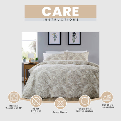 OLIVIA ROCCO Duvet Cover LOOMWORKS Regal Damask Natural Brown Microfibre Duvet Cover Set Wholesale Manchester UK