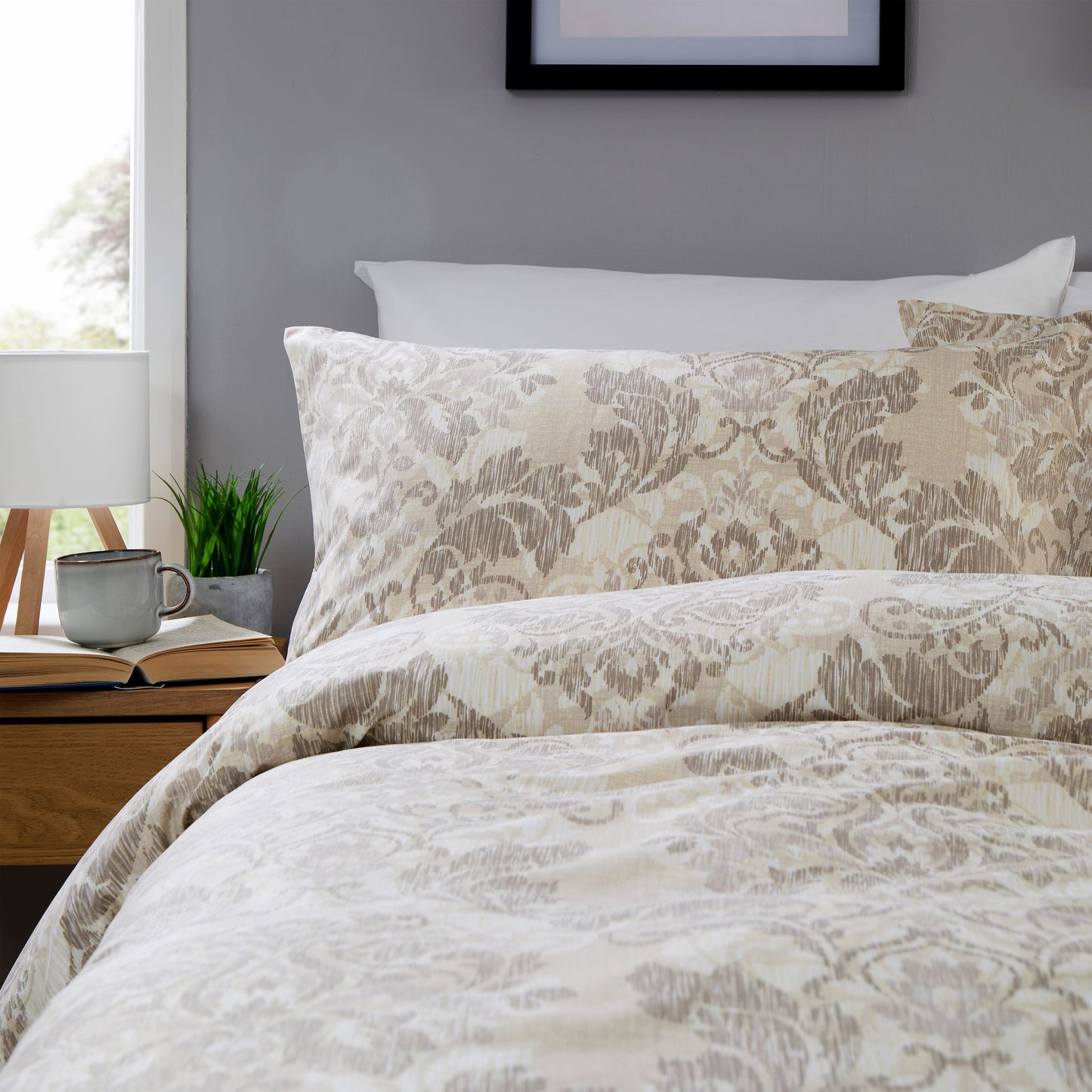 OLIVIA ROCCO Duvet Cover LOOMWORKS Regal Damask Natural Brown Microfibre Duvet Cover Set Wholesale Manchester UK