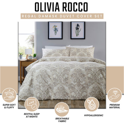 OLIVIA ROCCO Duvet Cover LOOMWORKS Regal Damask Natural Brown Microfibre Duvet Cover Set Wholesale Manchester UK