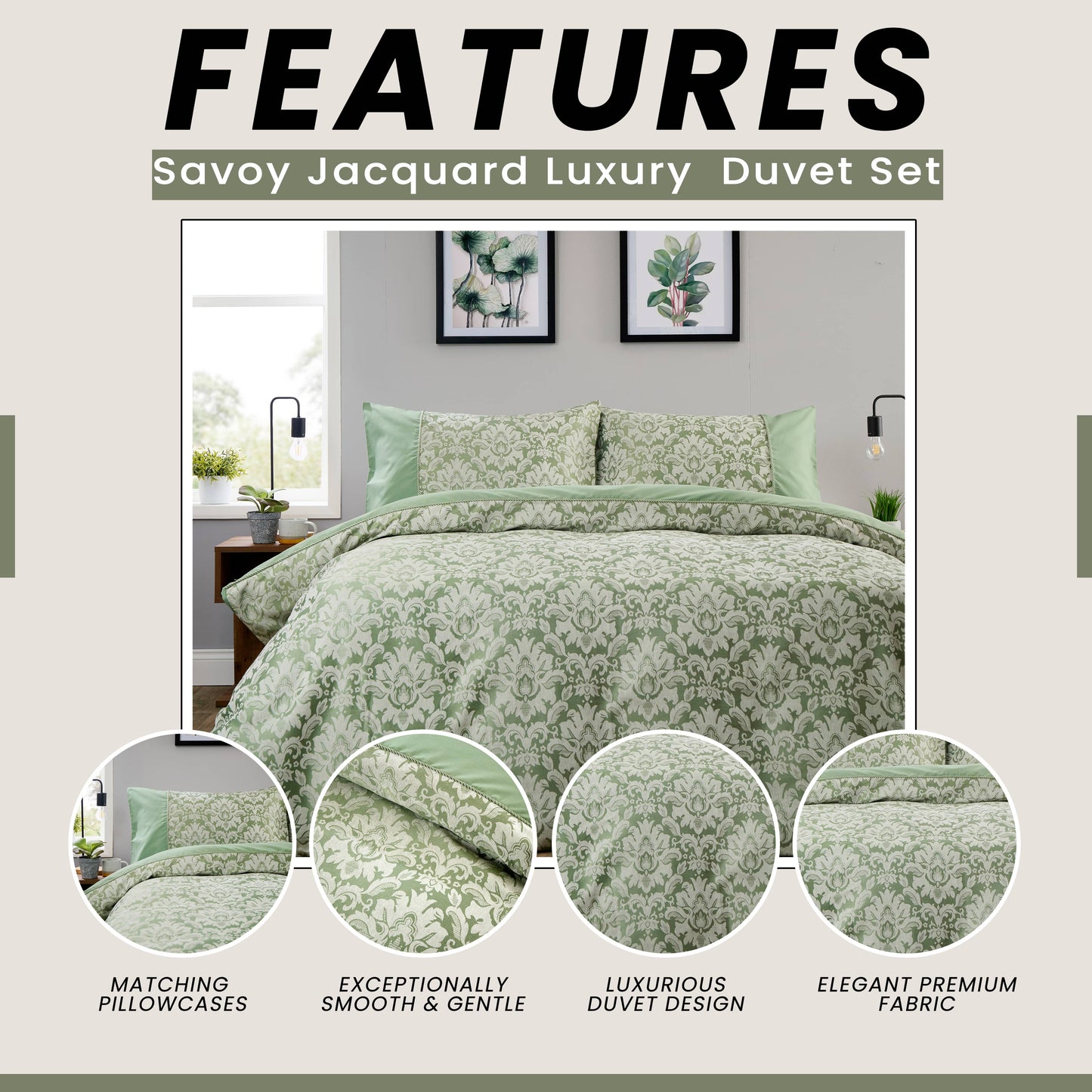OLIVIA ROCCO Duvet Cover LOOMWORKS Savoy Sage Green Jacquard Duvet Cover Set Wholesale Manchester UK