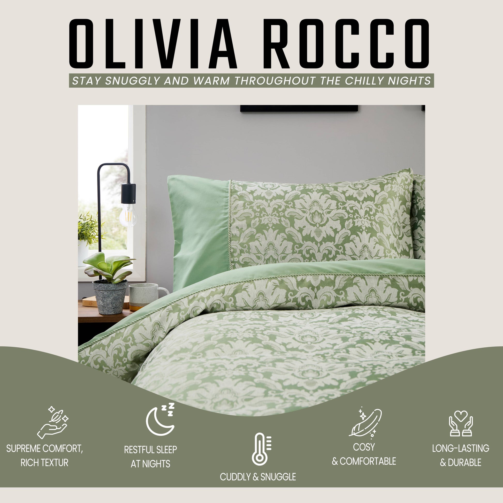 OLIVIA ROCCO Duvet Cover LOOMWORKS Savoy Sage Green Jacquard Duvet Cover Set Wholesale Manchester UK
