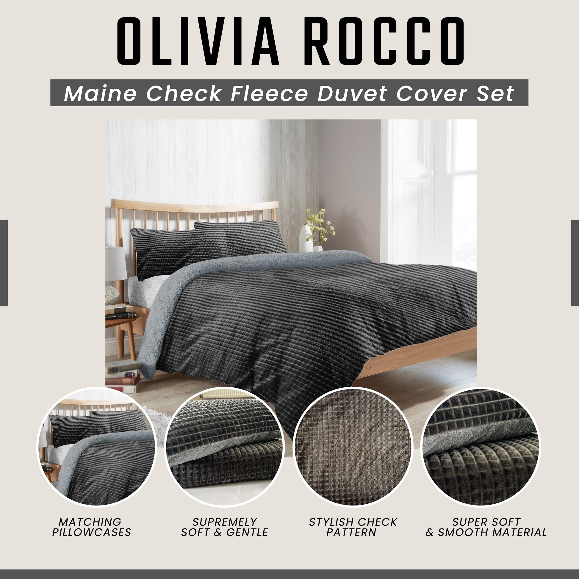OLIVIA ROCCO Duvet Cover Maine Check Fluffy Fleece Duvet Cover Set Wholesale Manchester UK