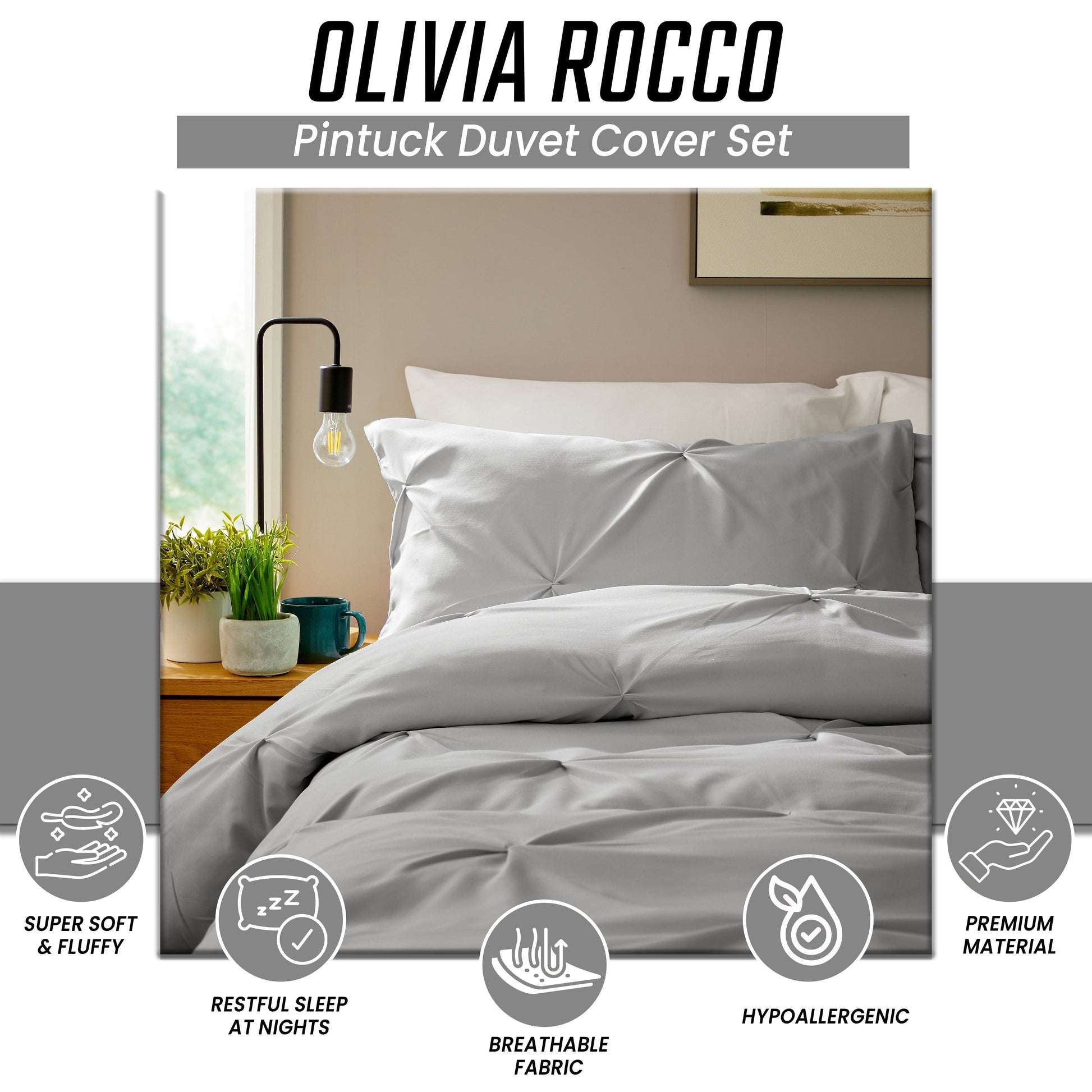 OLIVIA ROCCO Duvet Cover Pintuck Grey Duvet Cover Set Wholesale Manchester UK