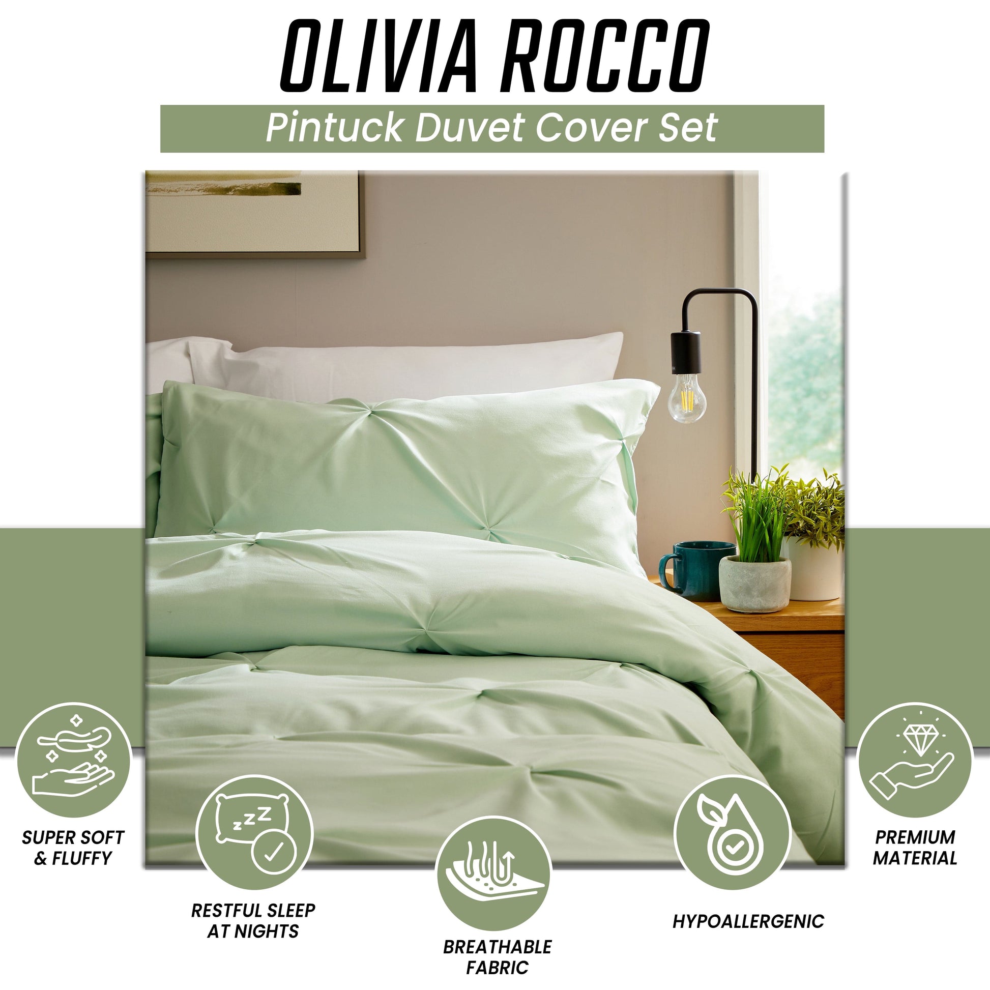 OLIVIA ROCCO Duvet Cover Pintuck Sage Green Duvet Cover Set Wholesale Manchester UK
