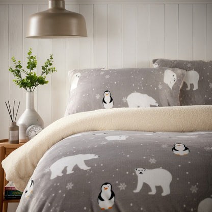 OLIVIA ROCCO Duvet Cover Polar Bear & Penguins Printed Teddy Duvet Sets With Reversible Sherpa Fleece Fur Wholesale Manchester UK