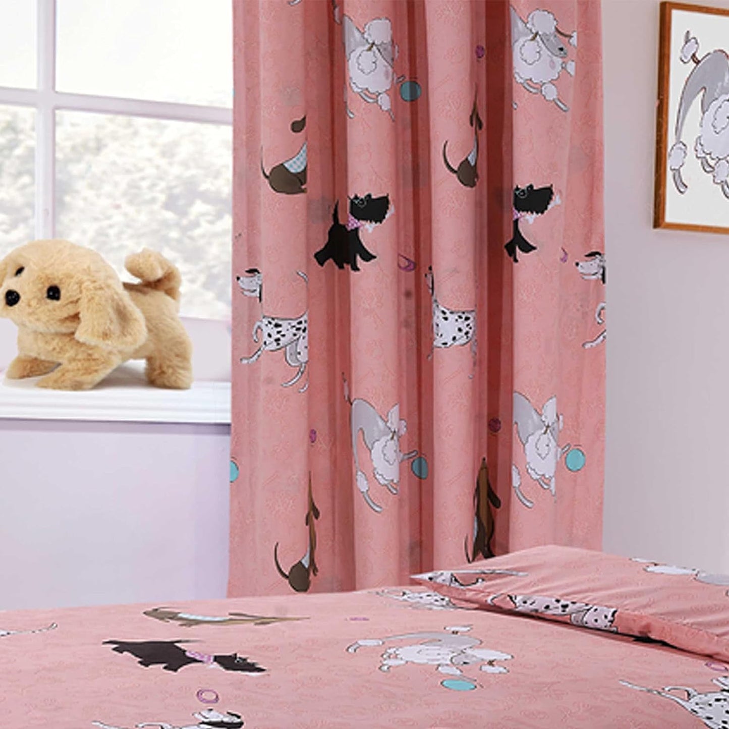 OLIVIA ROCCO Duvet Cover PUPS PINK / CURTAIN Pups Pink Duvet Cover Set Soft Dogs Bedding Set With Matching Curtains Wholesale Manchester UK
