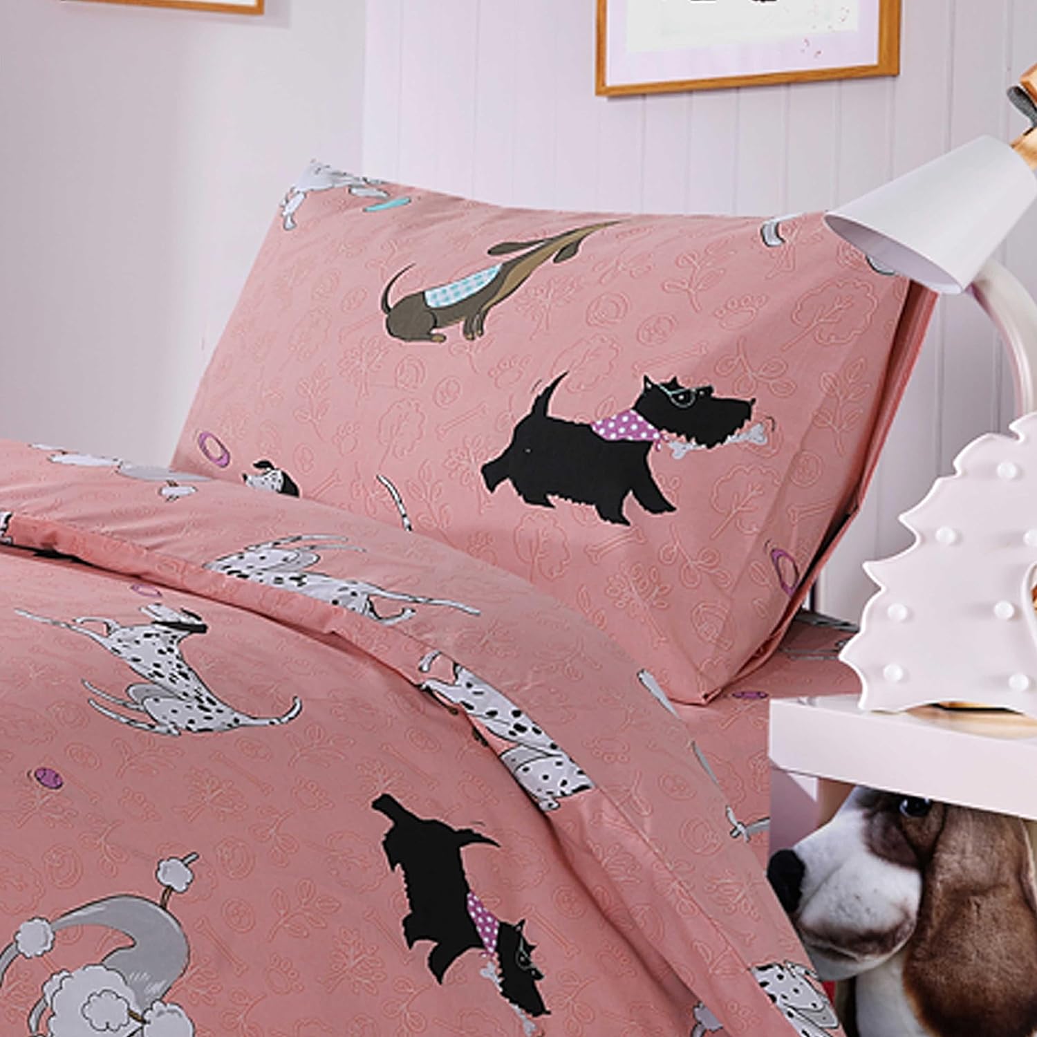 OLIVIA ROCCO Duvet Cover Pups Pink Duvet Cover Set Soft Dogs Bedding Set With Matching Curtains Wholesale Manchester UK