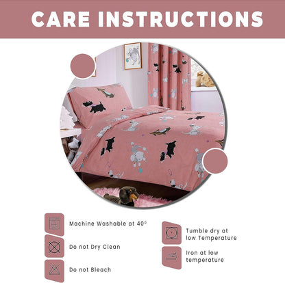 OLIVIA ROCCO Duvet Cover Pups Pink Duvet Cover Set Soft Dogs Bedding Set With Matching Curtains Wholesale Manchester UK