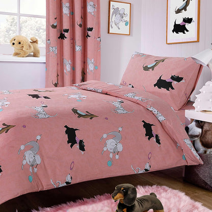 OLIVIA ROCCO Duvet Cover PUPS PINK / SINGLE Pups Pink Duvet Cover Set Soft Dogs Bedding Set With Matching Curtains Wholesale Manchester UK