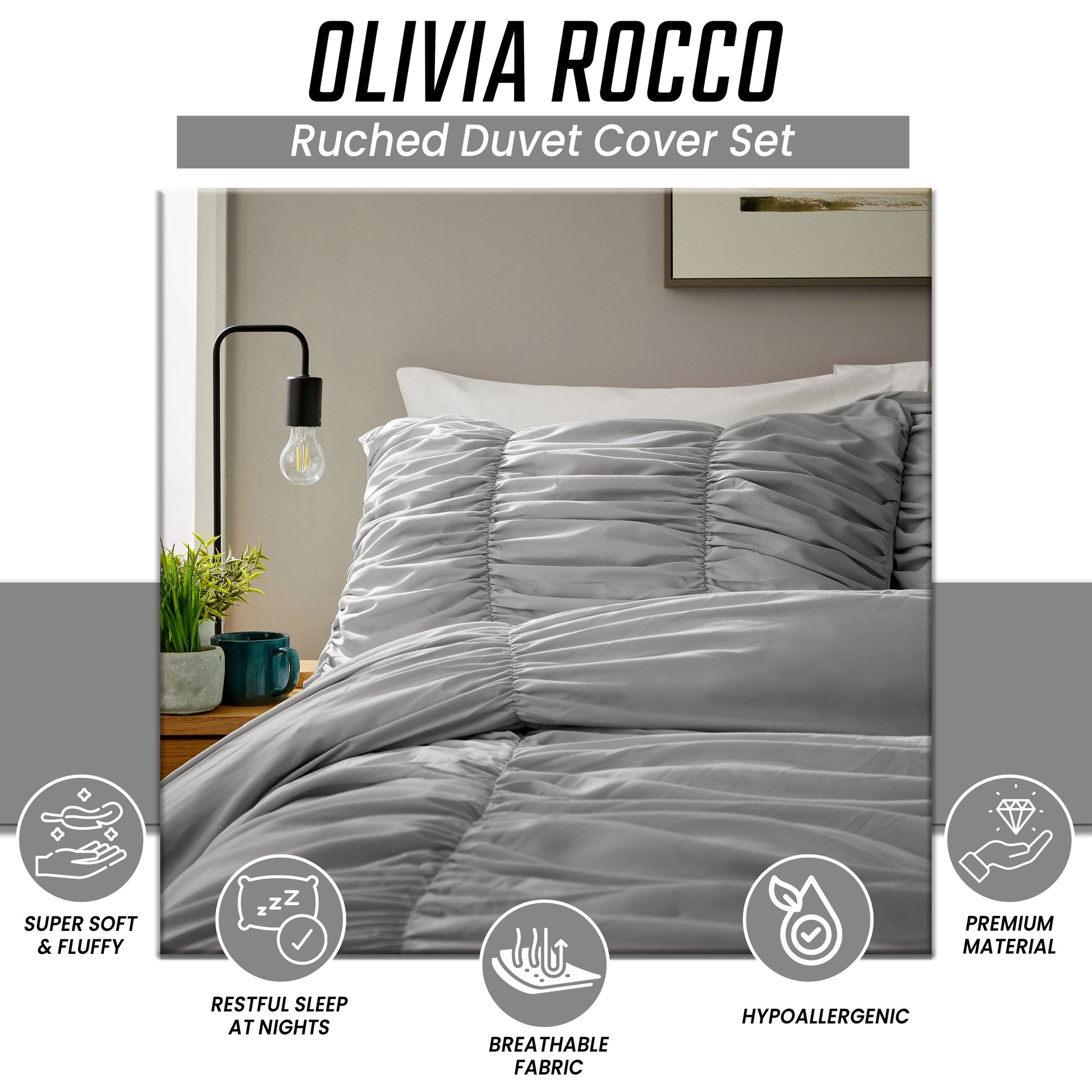 OLIVIA ROCCO Duvet Cover Ruched Grey Duvet Cover Set Wholesale Manchester UK