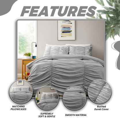 OLIVIA ROCCO Duvet Cover Ruched Grey Duvet Cover Set Wholesale Manchester UK