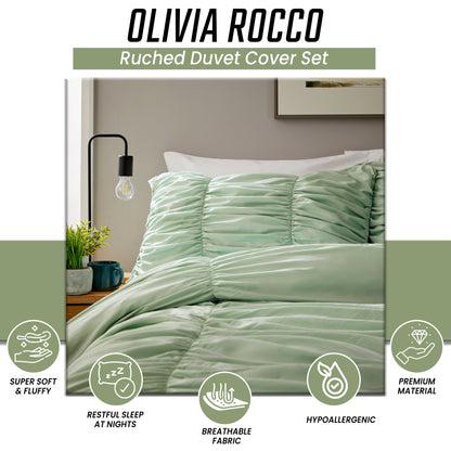 OLIVIA ROCCO Duvet Cover Ruched Sage Green Duvet Cover Set Wholesale Manchester UK