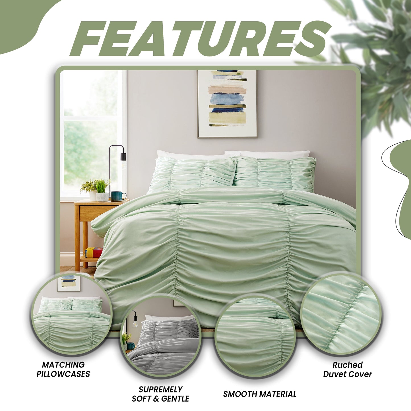 OLIVIA ROCCO Duvet Cover Ruched Sage Green Duvet Cover Set Wholesale Manchester UK