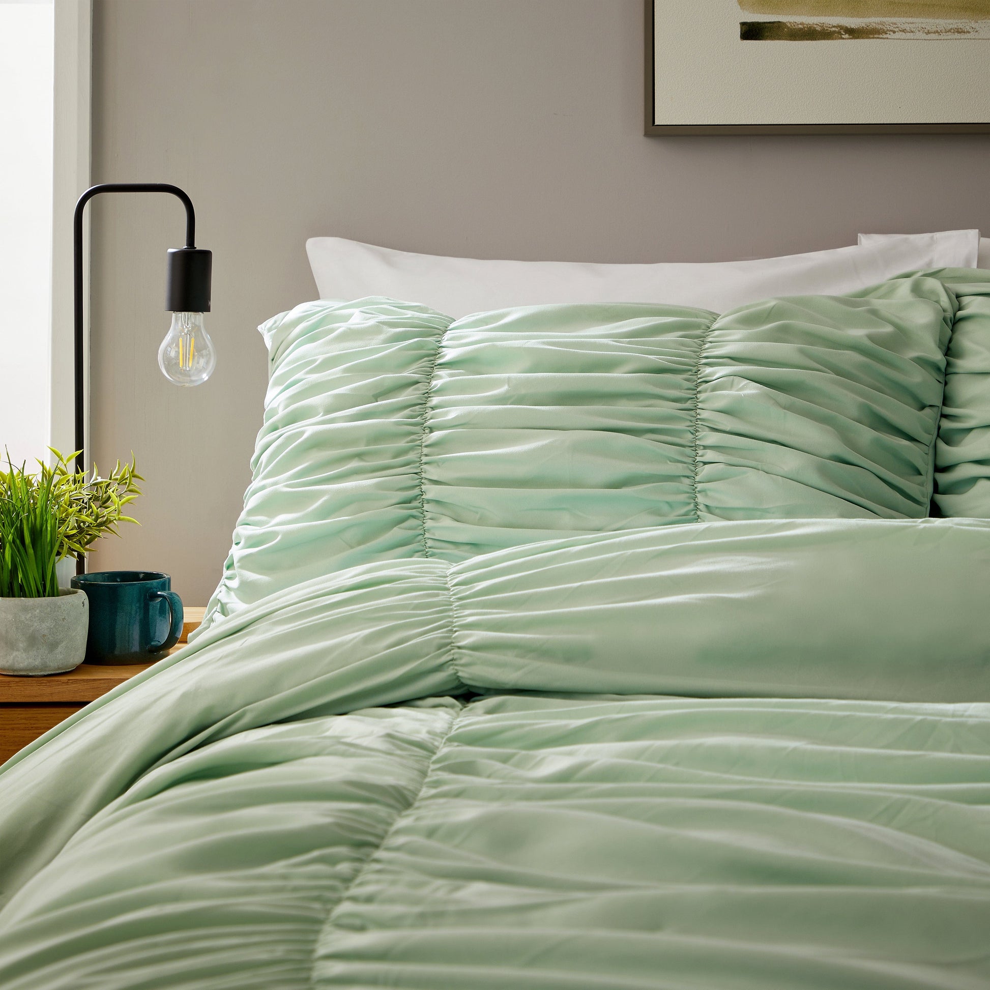 OLIVIA ROCCO Duvet Cover Ruched Sage Green Duvet Cover Set Wholesale Manchester UK