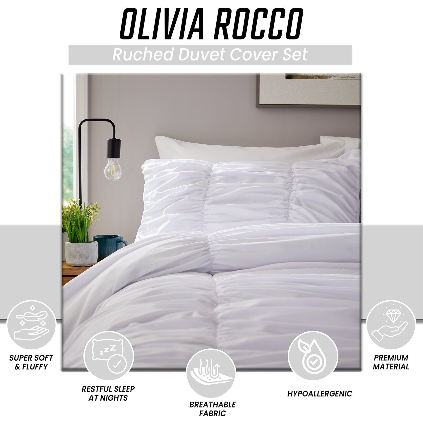 OLIVIA ROCCO Duvet Cover Ruched White Duvet Cover Set Wholesale Manchester UK