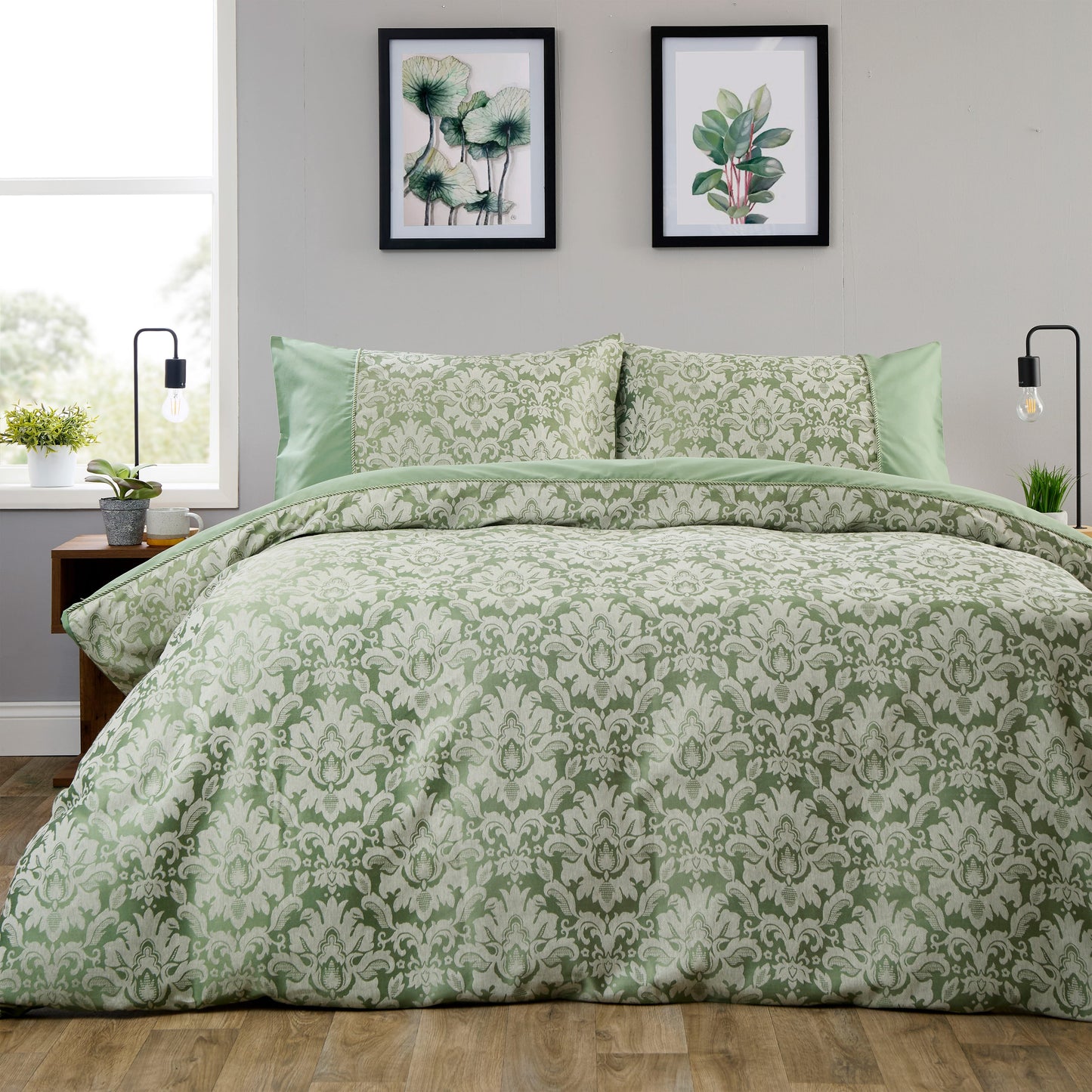 OLIVIA ROCCO Duvet Cover SAGE GREEN / SINGLE LOOMWORKS Savoy Sage Green Jacquard Duvet Cover Set Wholesale Manchester UK