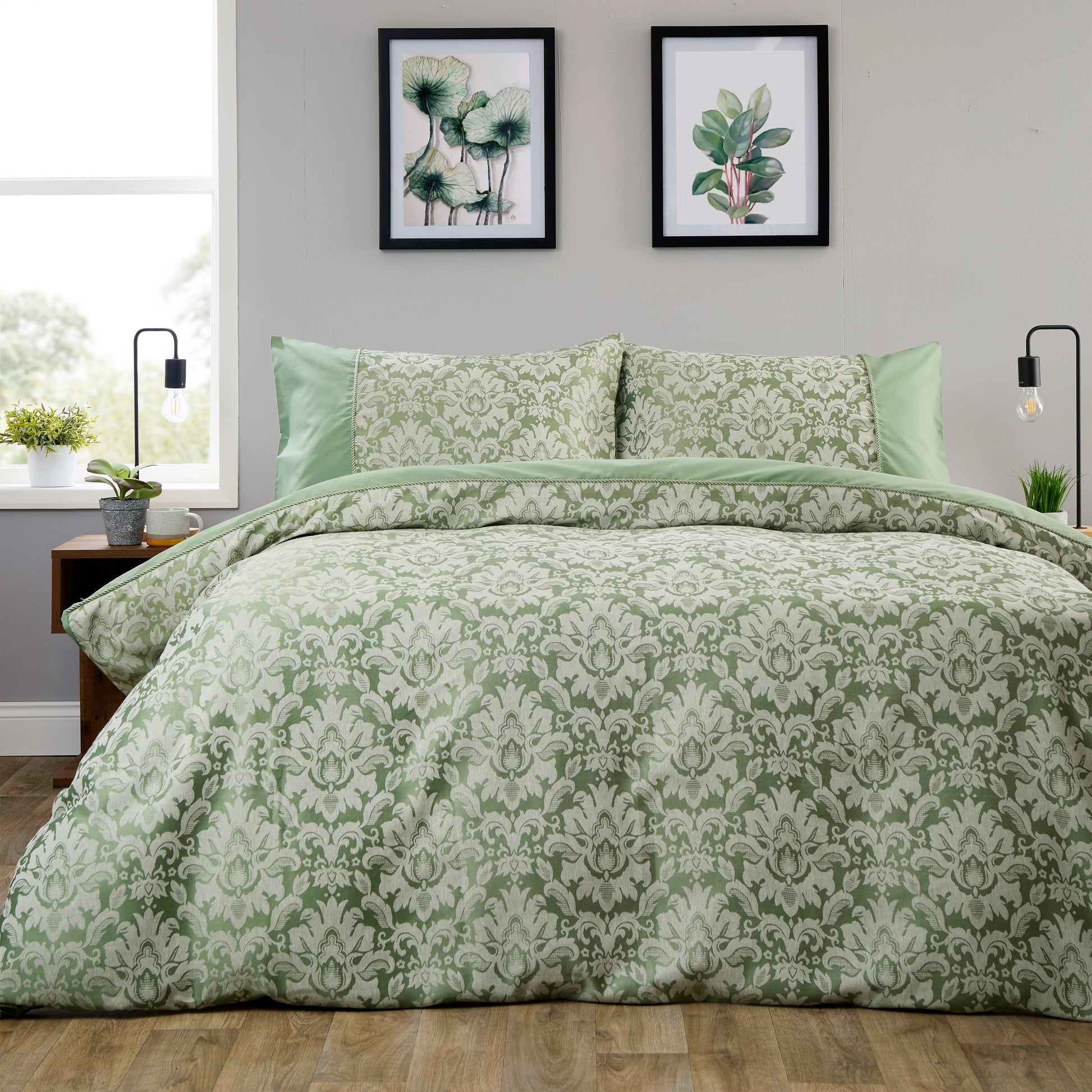 OLIVIA ROCCO Duvet Cover SAGE GREEN / SINGLE LOOMWORKS Savoy Sage Green Jacquard Duvet Cover Set Wholesale Manchester UK