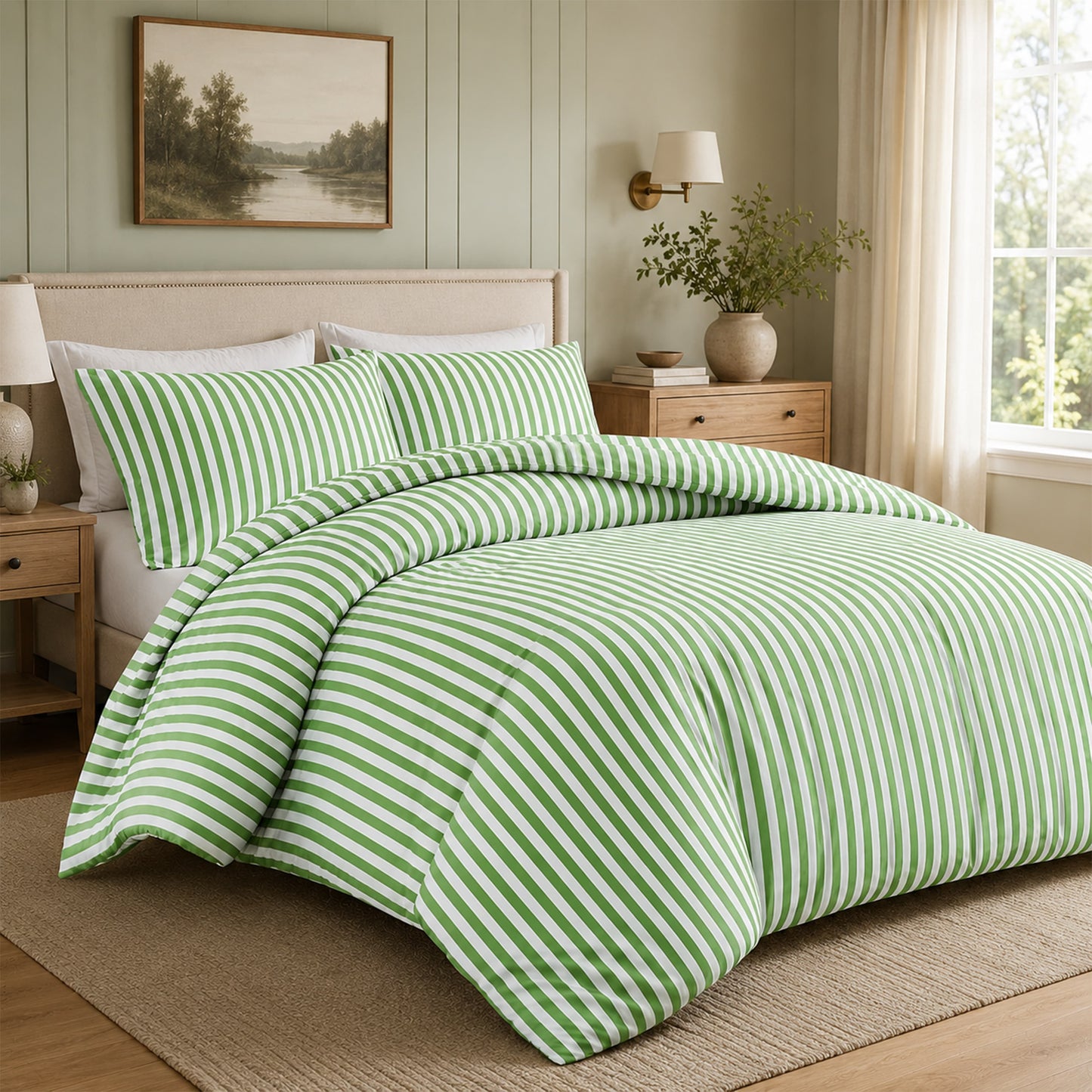 OLIVIA ROCCO Duvet Cover SAGE GREEN / SINGLE OLIVIA ROCCO Malham Stripe Duvet Cover Set Wholesale Manchester UK