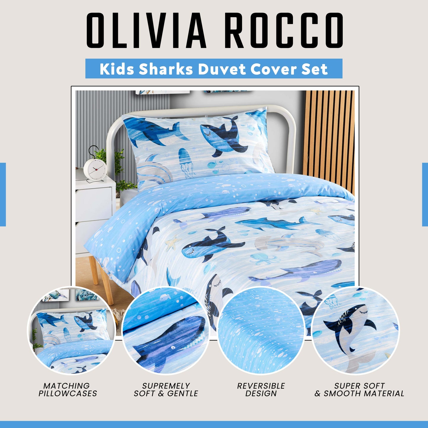 OLIVIA ROCCO Duvet Cover Sharks Duvet Cover Set Bedding For Kids Wholesale Manchester UK