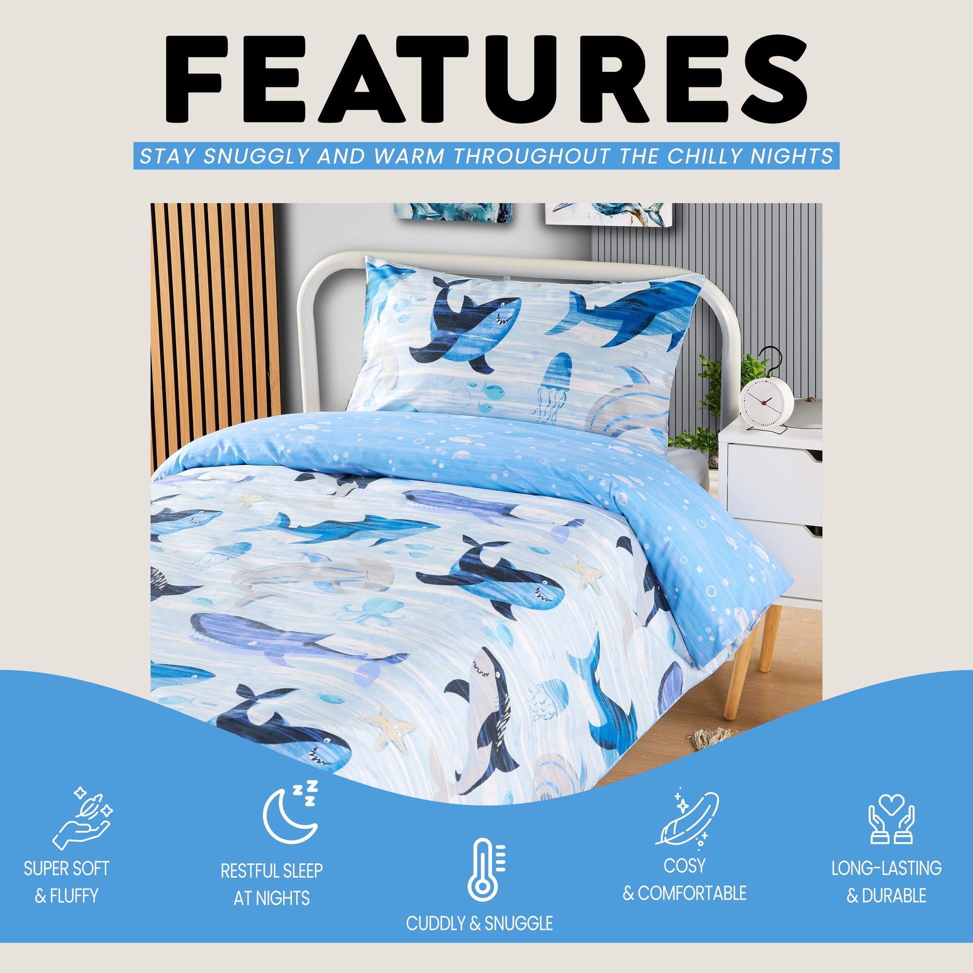 OLIVIA ROCCO Duvet Cover Sharks Duvet Cover Set Bedding For Kids Wholesale Manchester UK