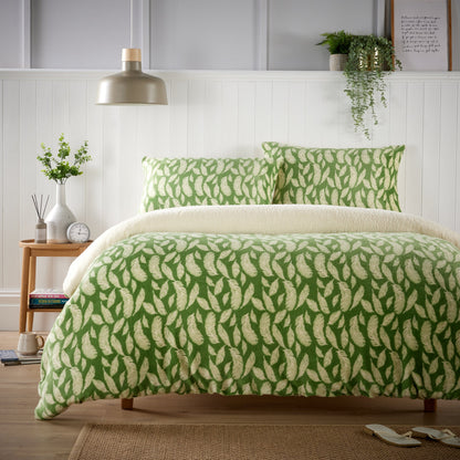 OLIVIA ROCCO Duvet Cover SINGLE / FLORAL LEAVES Floral Leaves Printed Teddy Duvet Sets With Reversible Sherpa Fleece Fur Wholesale Manchester UK