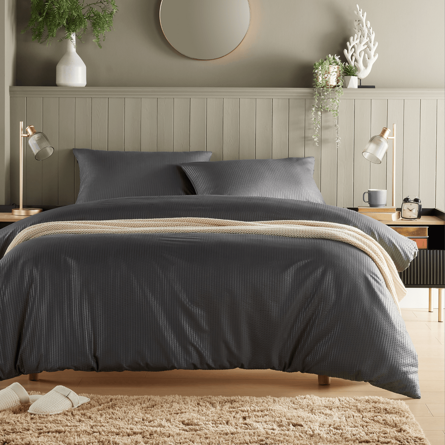 OLIVIA ROCCO Duvet Cover SINGLE / GREY Monaco Seersucker Duvet Cover Set Quilt Cover Bedding Bed Linen Sets Wholesale Manchester UK