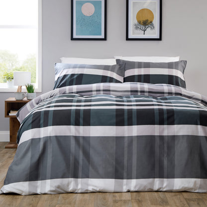 OLIVIA ROCCO Duvet Cover SINGLE LOOMWORKS Dylan Check Black Grey Microfibre Duvet Cover Set Wholesale Manchester UK