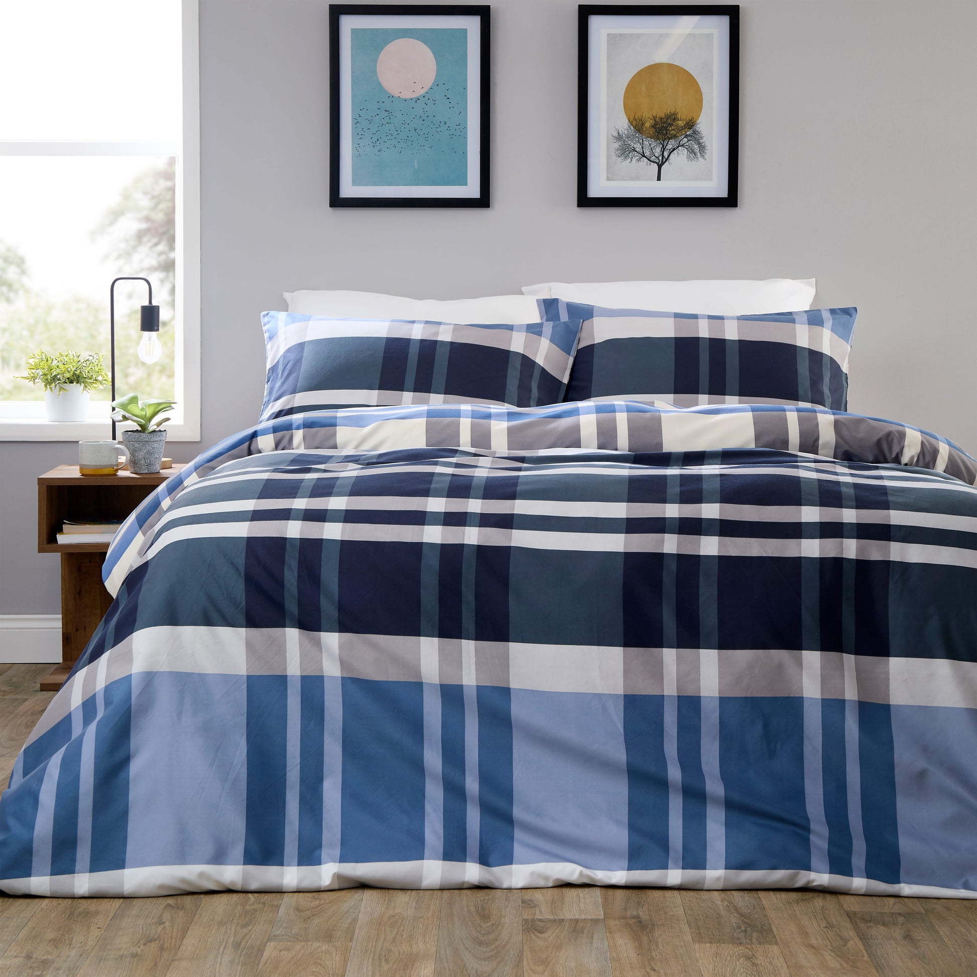 OLIVIA ROCCO Duvet Cover SINGLE LOOMWORKS Dylan Check Blue Grey Microfibre Duvet Cover Set Wholesale Manchester UK