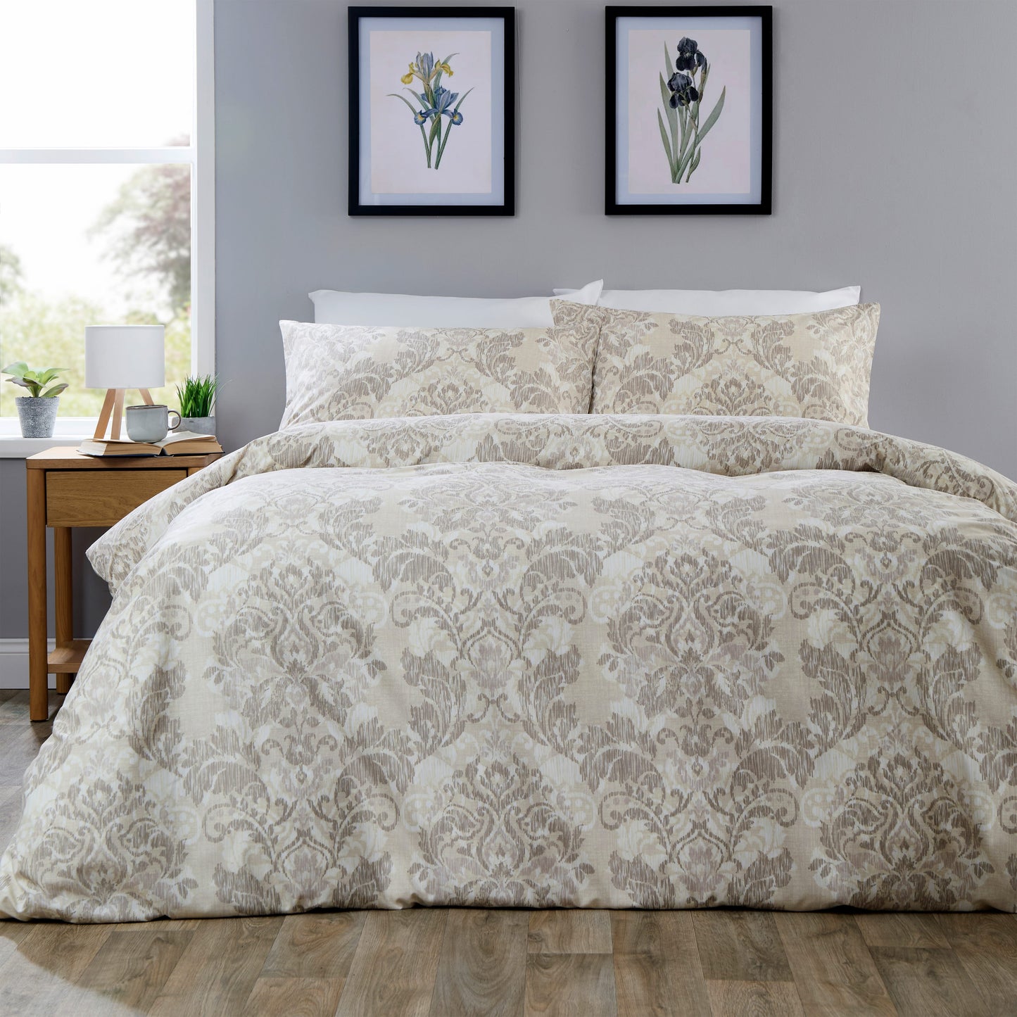 OLIVIA ROCCO Duvet Cover SINGLE LOOMWORKS Regal Damask Natural Brown Microfibre Duvet Cover Set Wholesale Manchester UK