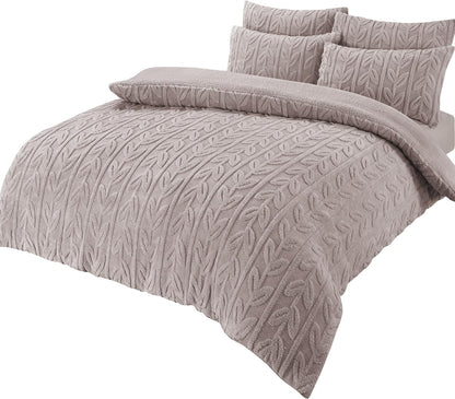 OLIVIA ROCCO Duvet Cover SINGLE / NATURAL Leaf Printed Teddy Duvet Sets With Reversible Sherpa Fleece Fur Wholesale Manchester UK