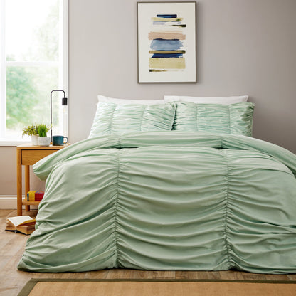 OLIVIA ROCCO Duvet Cover SINGLE Ruched Sage Green Duvet Cover Set Wholesale Manchester UK