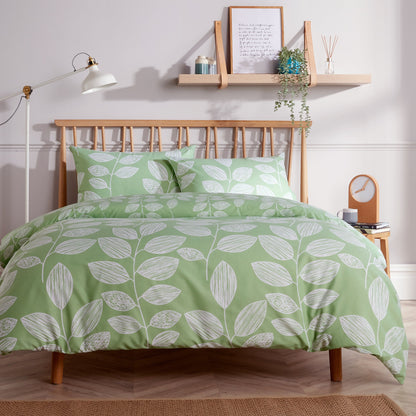 OLIVIA ROCCO Duvet Cover SINGLE / SAGE GREEN Leaves Printed Duvet Cover Set Reversible Pattern Quilt Bed Cover Sets With Pillowcase Wholesale Manchester UK