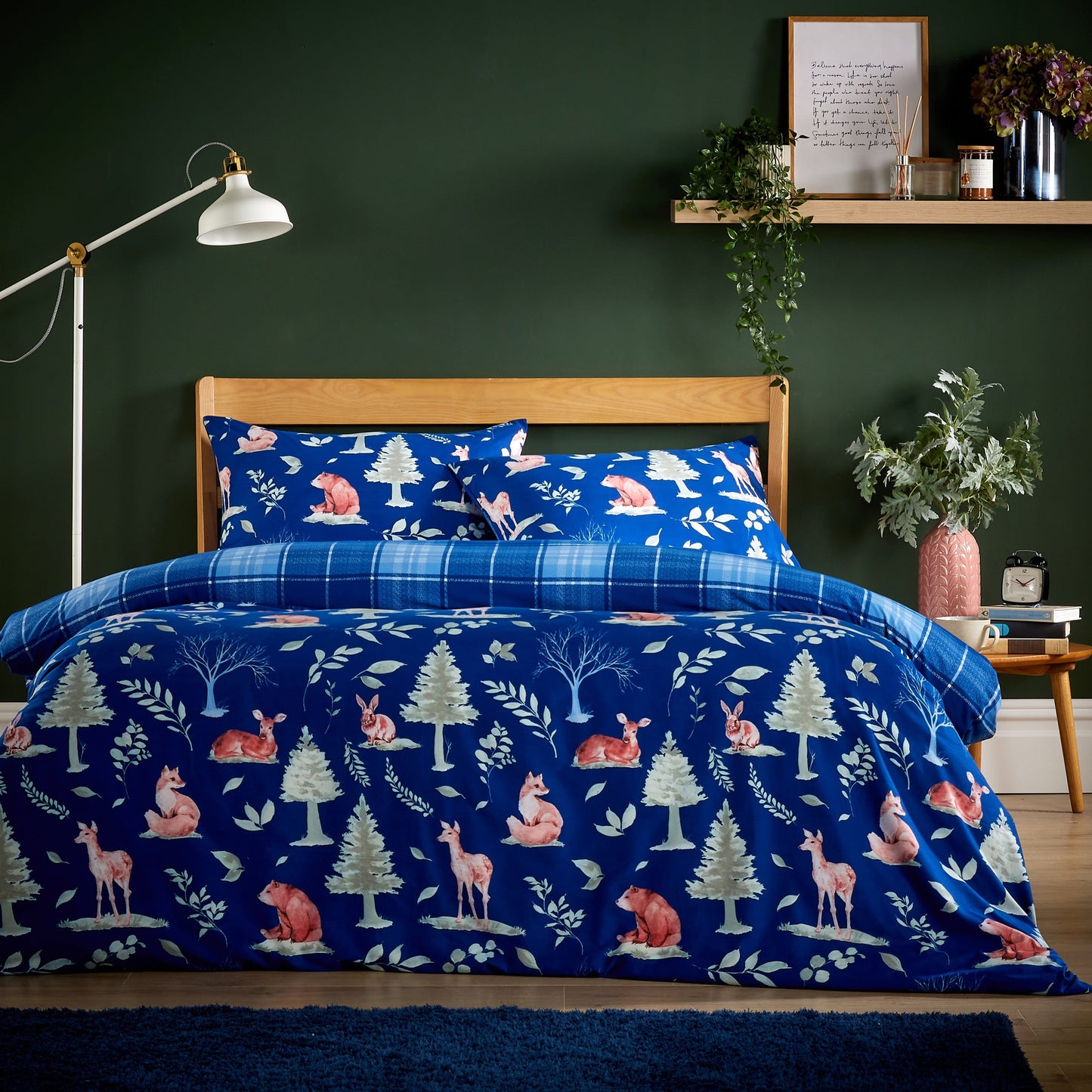 OLIVIA ROCCO Duvet Cover SINGLE / WOODLAND NAVY Woodland Navy Flannel Duvet Cover Set Wholesale Manchester UK